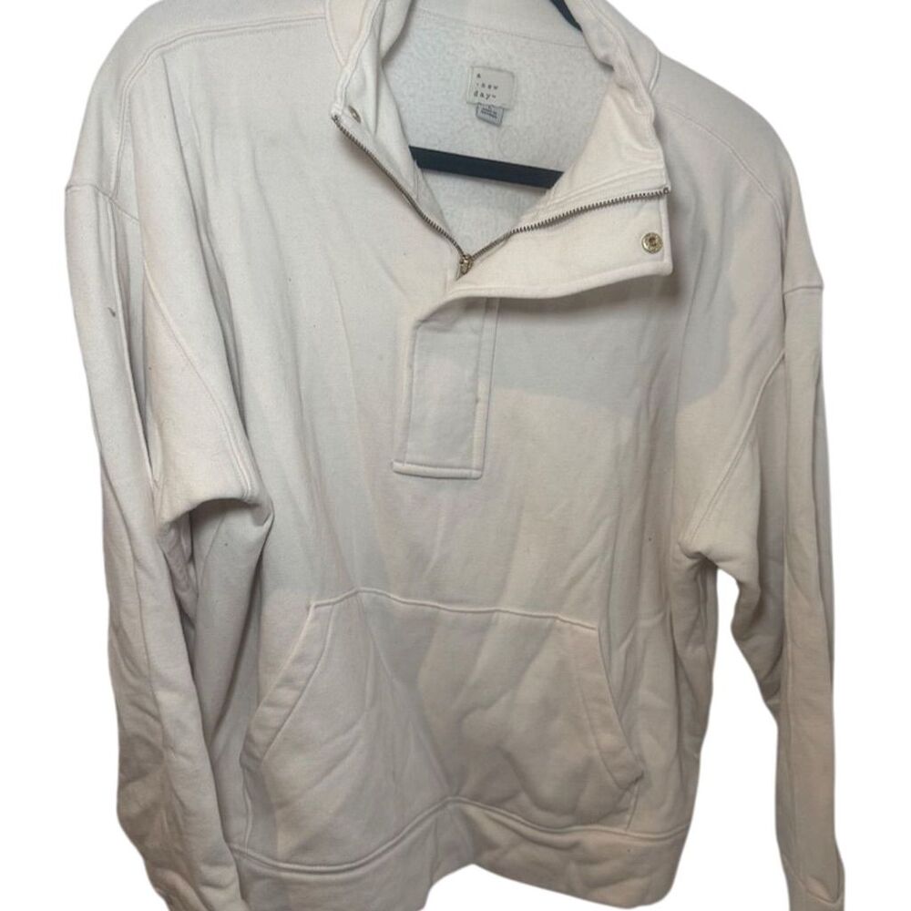 A New Day Women's Quarter Zip Sweatshirt Beige Size L Casual Fleece